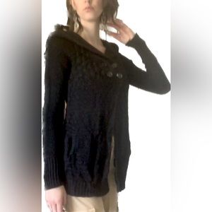 Black Billabong Hooded Knit Sweater